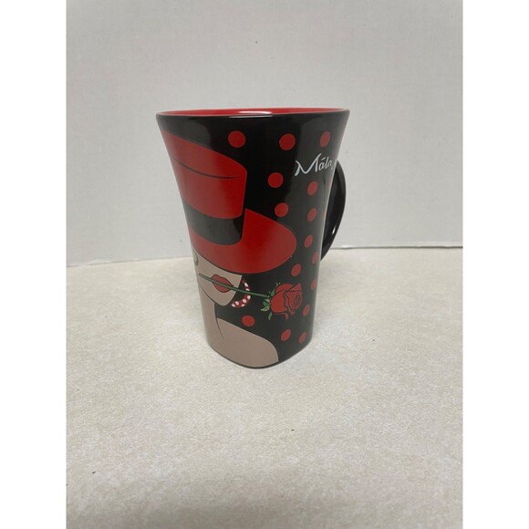 People HTC Art Deco Lady w/Red Hat And Rose Ceramic Mug  Black & Red 8oz - Picture 2 of 9